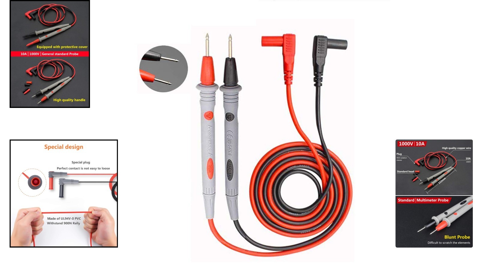 Multimeter Leads with Gold-Plated Tips – CAT III 1000V Performance