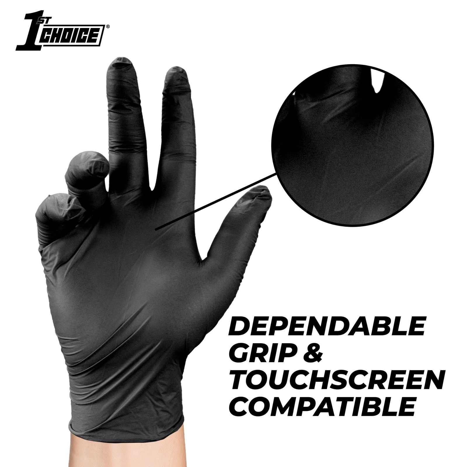 1st Choice Black Nitrile Exam Gloves 4 Mil Disposable Large,