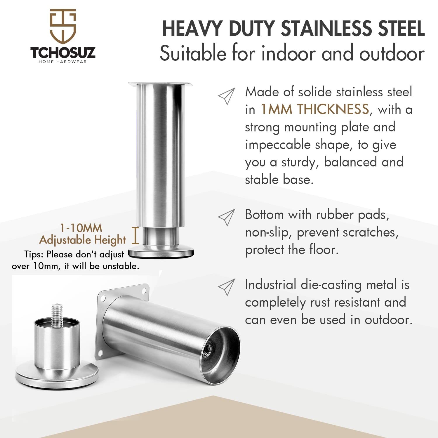 8 Inch Heavy Duty Mental Furniture Legs, 4 Pack 20 cm Stainless Steel Tapered…