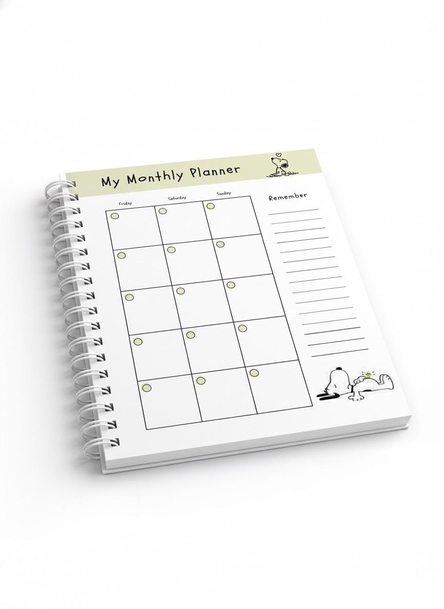 Daily planner Cute Personalized Peanuts, Snoopy-Inspired Hardcover Journal,