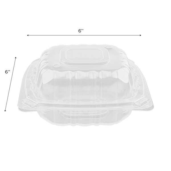 Karat 6” x 6″ PP Plastic Hinged Container, Clear – 300 pcs