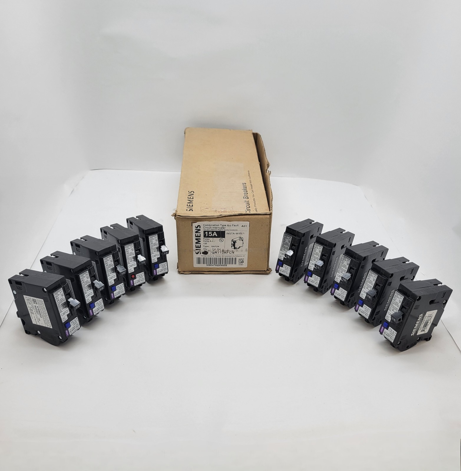 10PC Siemens QA115AFCN Plug-In Circuit Breaker 15A 1P 120V 10KA QAF2N CAFCI