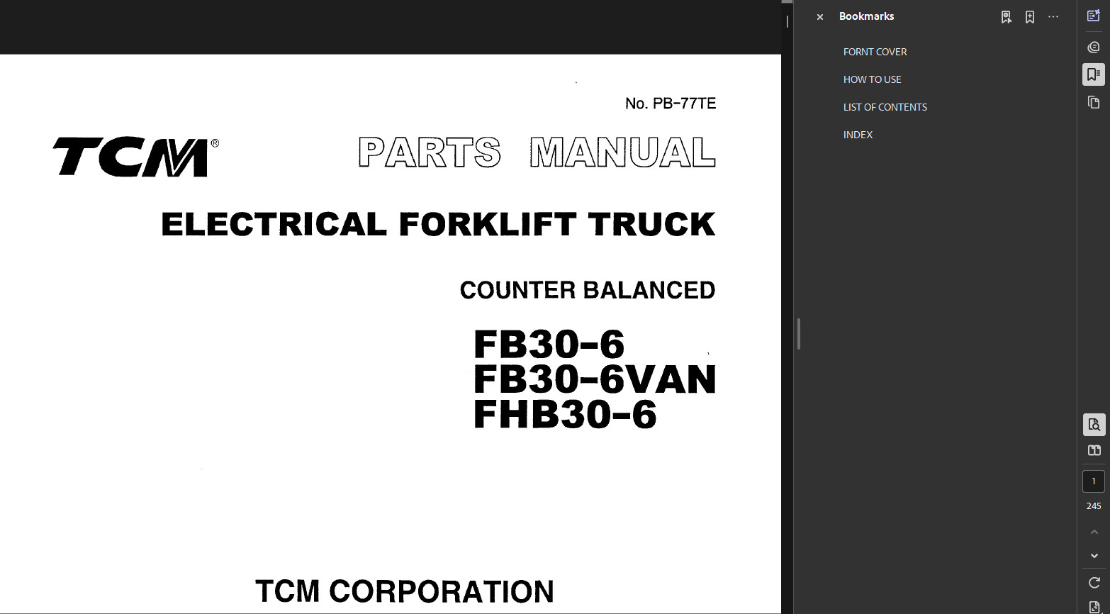 TCM FB30-6VAN FORKLIFT SERVICE REPAIR SHOP PARTS MANUALS PDF ON USB