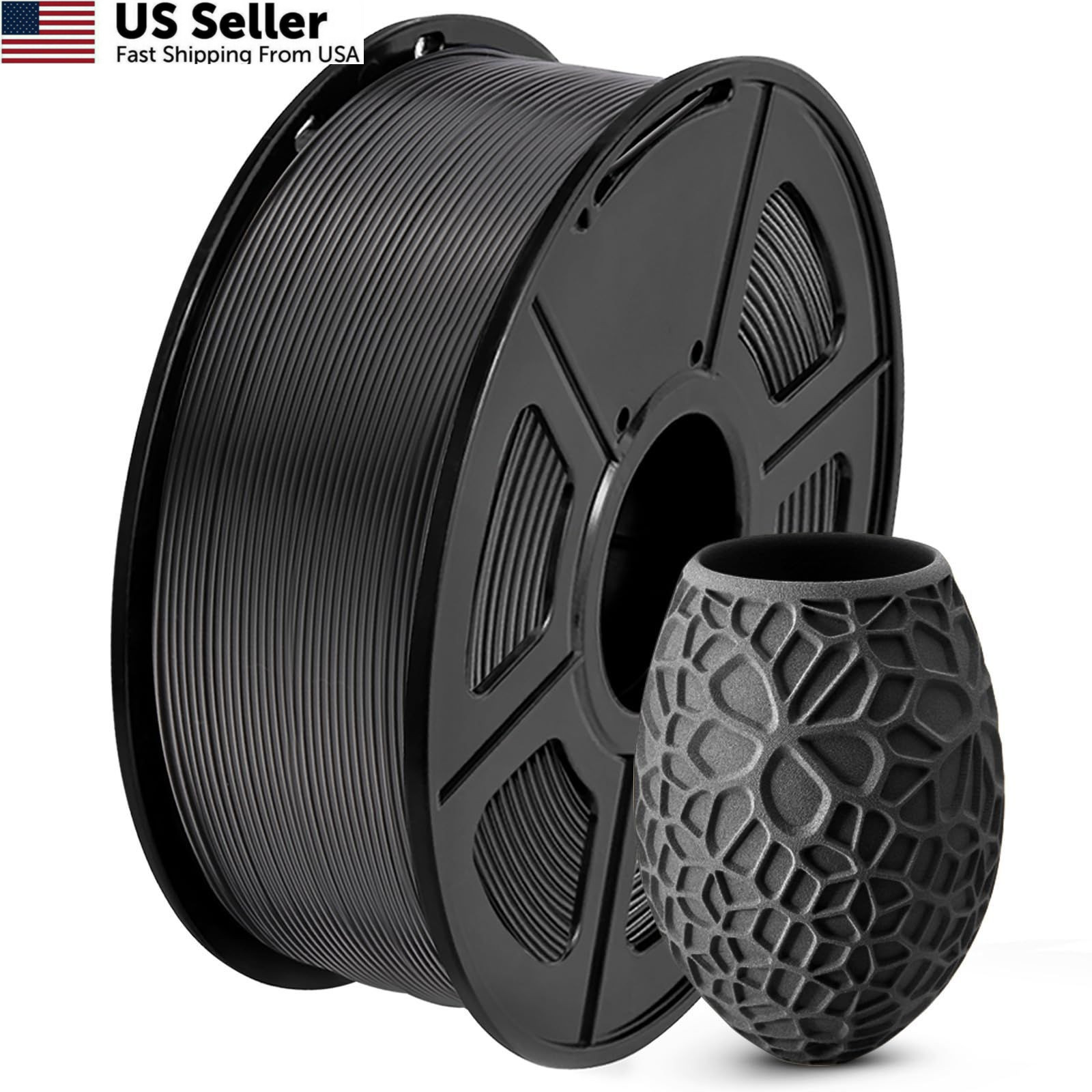 Black PLA 3D Printer Filament 1.75mm 1kg Spool 2.2lbs Accuracy +/-0.02mm USA