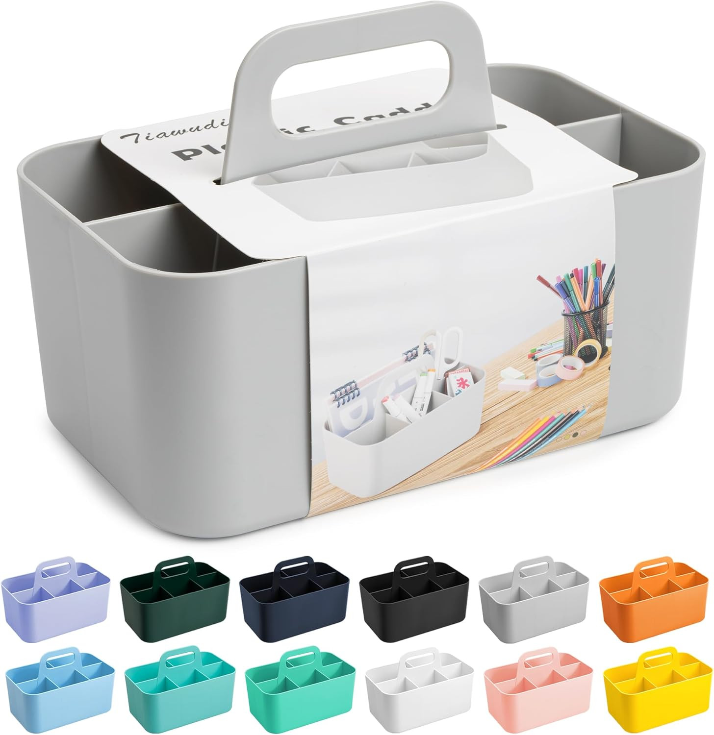 Multipurpose Caddy Organizer, Plastic Caddy with Handle, Stackable Desk Organize