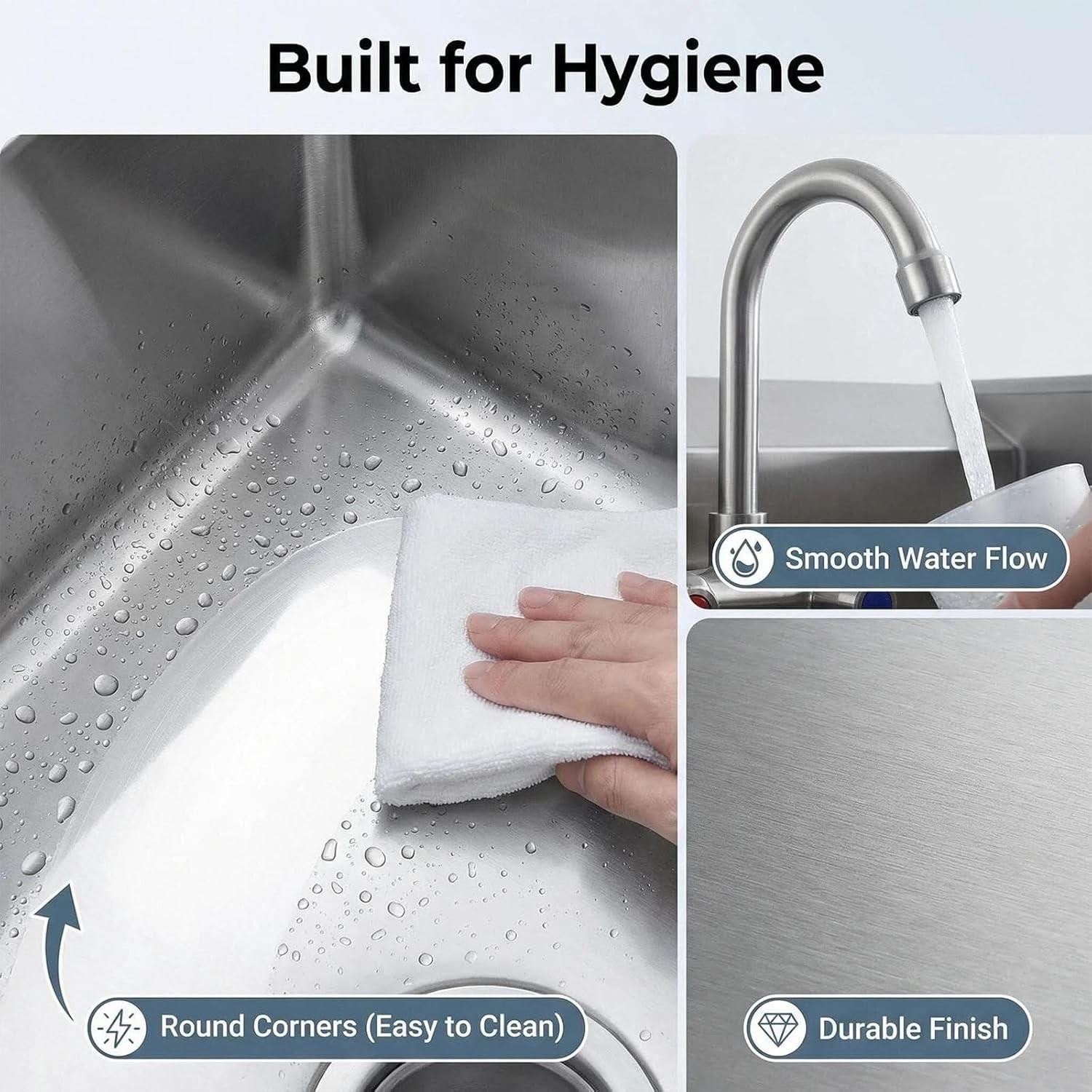 GRAVEE Stainless Steel Wall-Mounted Hand Sink with Faucet & Side Splash Basin