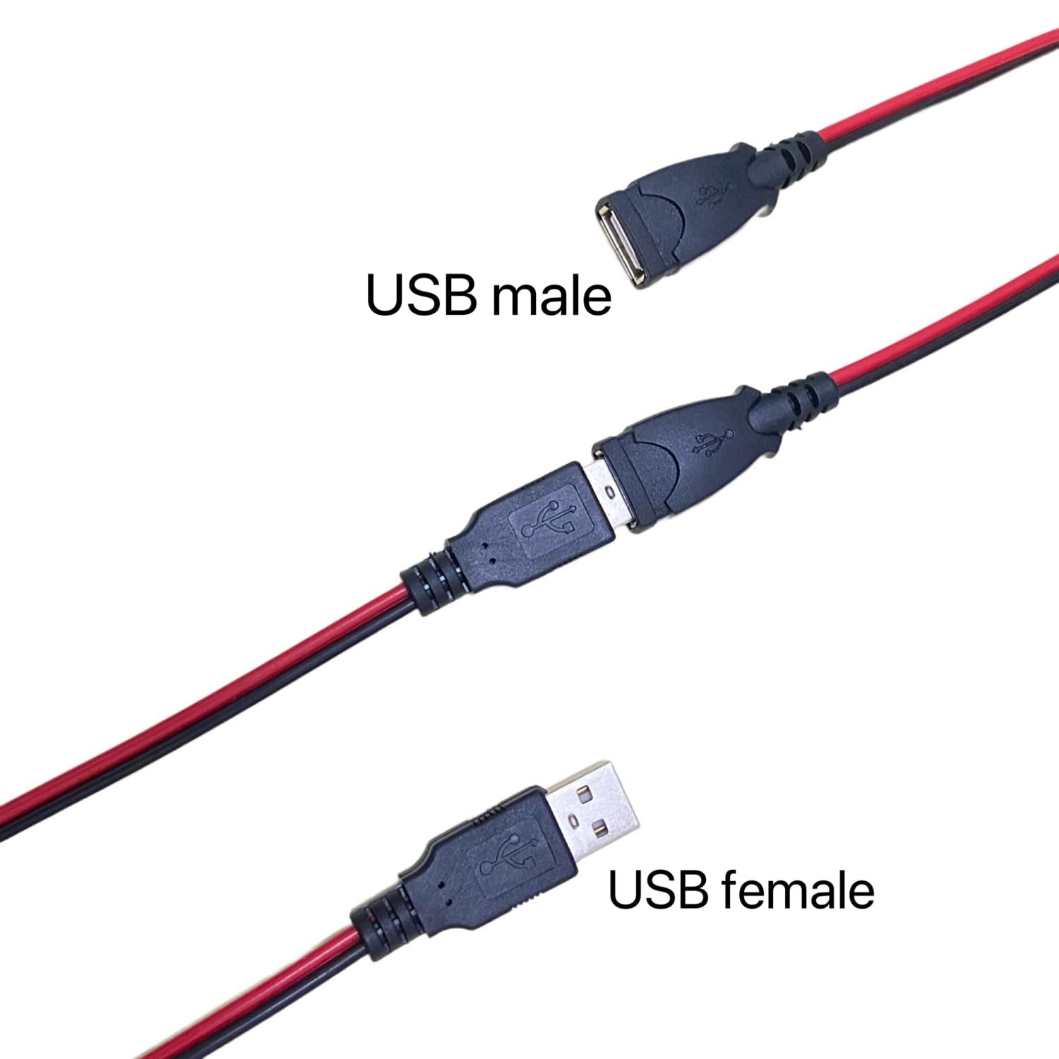 4 Sets of 50cm 24AWG USB Male-to-Female Jumper Wires with Alligator Clips, Po