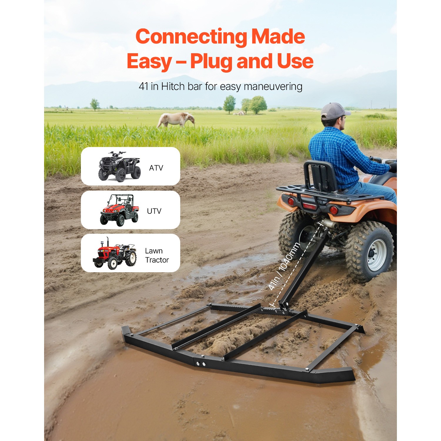 Drag Harrow 72″ Width Tow Behind Drag Harrow Steel Gravel Grader ATV UTV