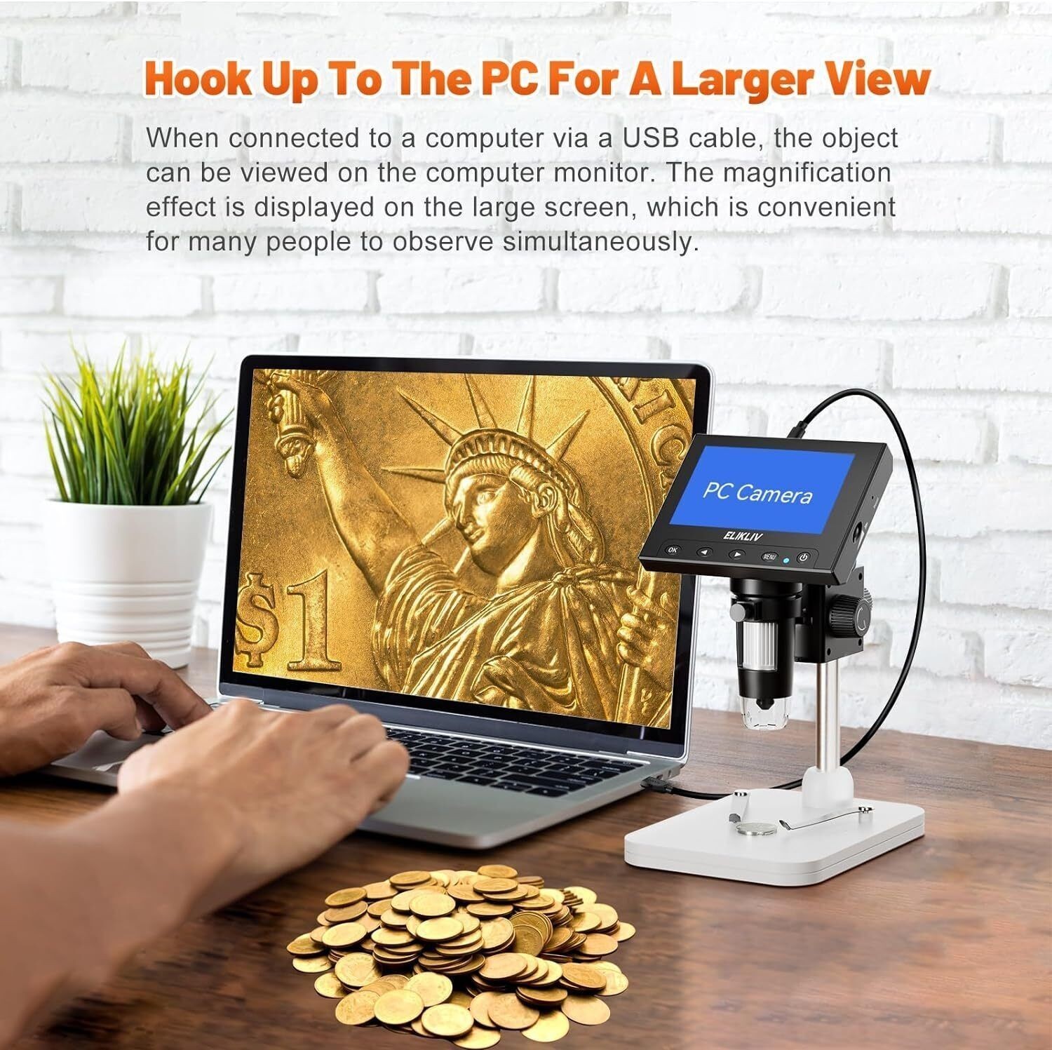 4.3-In Microscope LCD Digital Coin Microscope 1000x Coin Magnifier 8 LED Lights