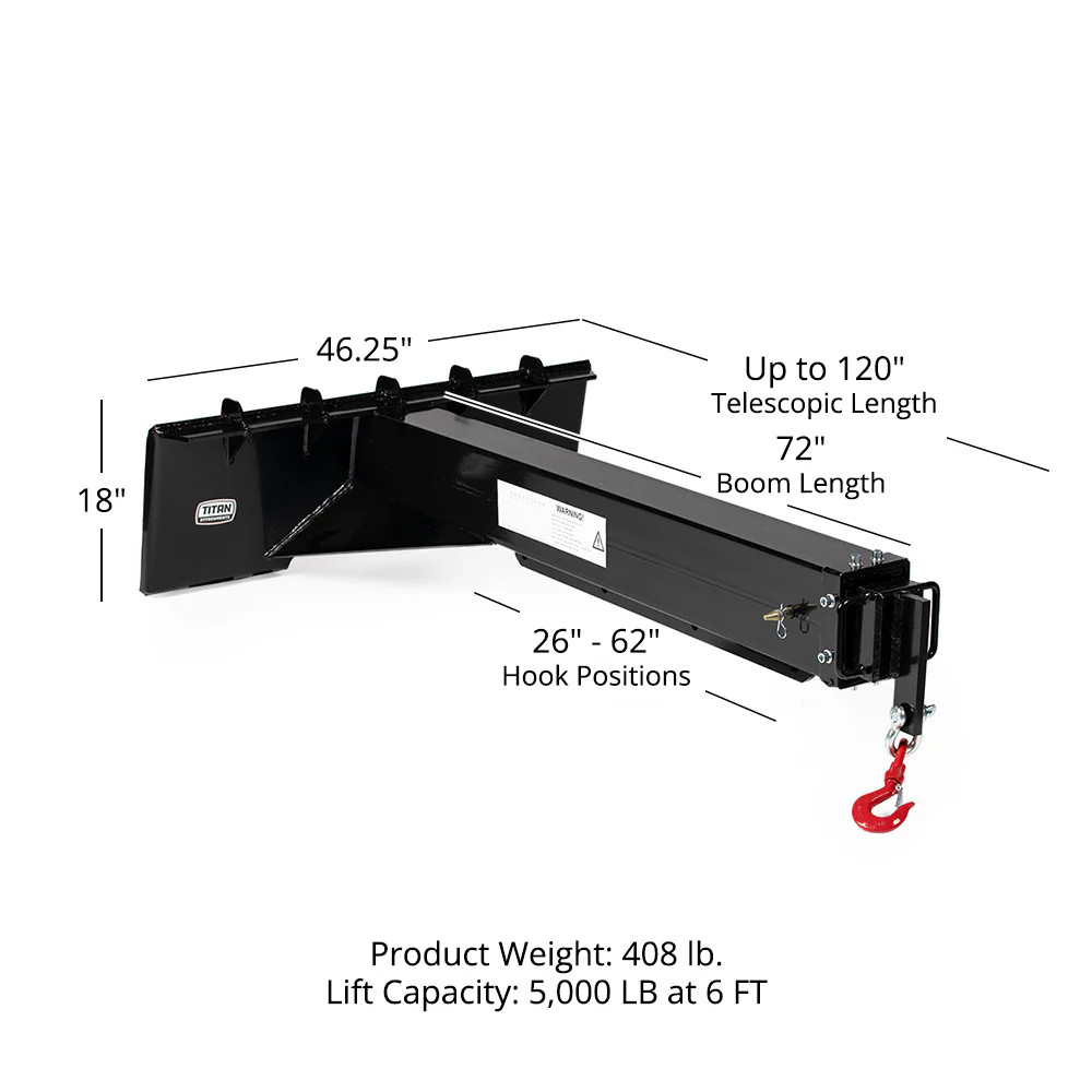 Titan Attachments Adjustable Skid Steer Industrial Crane Jib Attachment