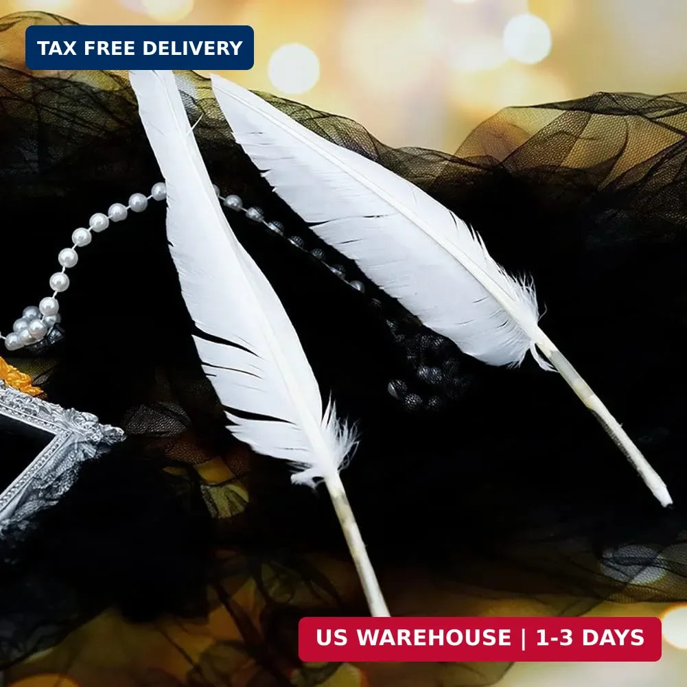 6 Pcs White Feather Quill Pens Vintage Feather Signing Pen Wedding Fancy Signatu