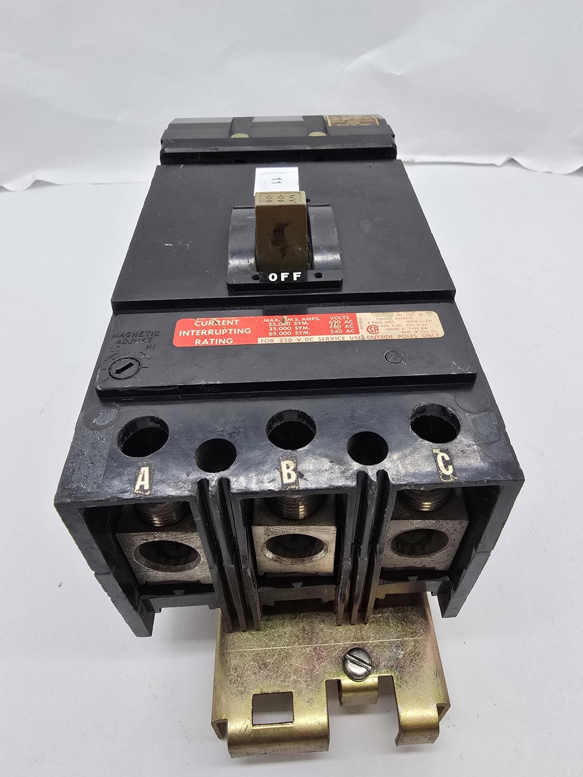 Square D KA36225 I-Line Circuit Breaker 225A 3P 3PH 600VAC 250VDC 25KA KA