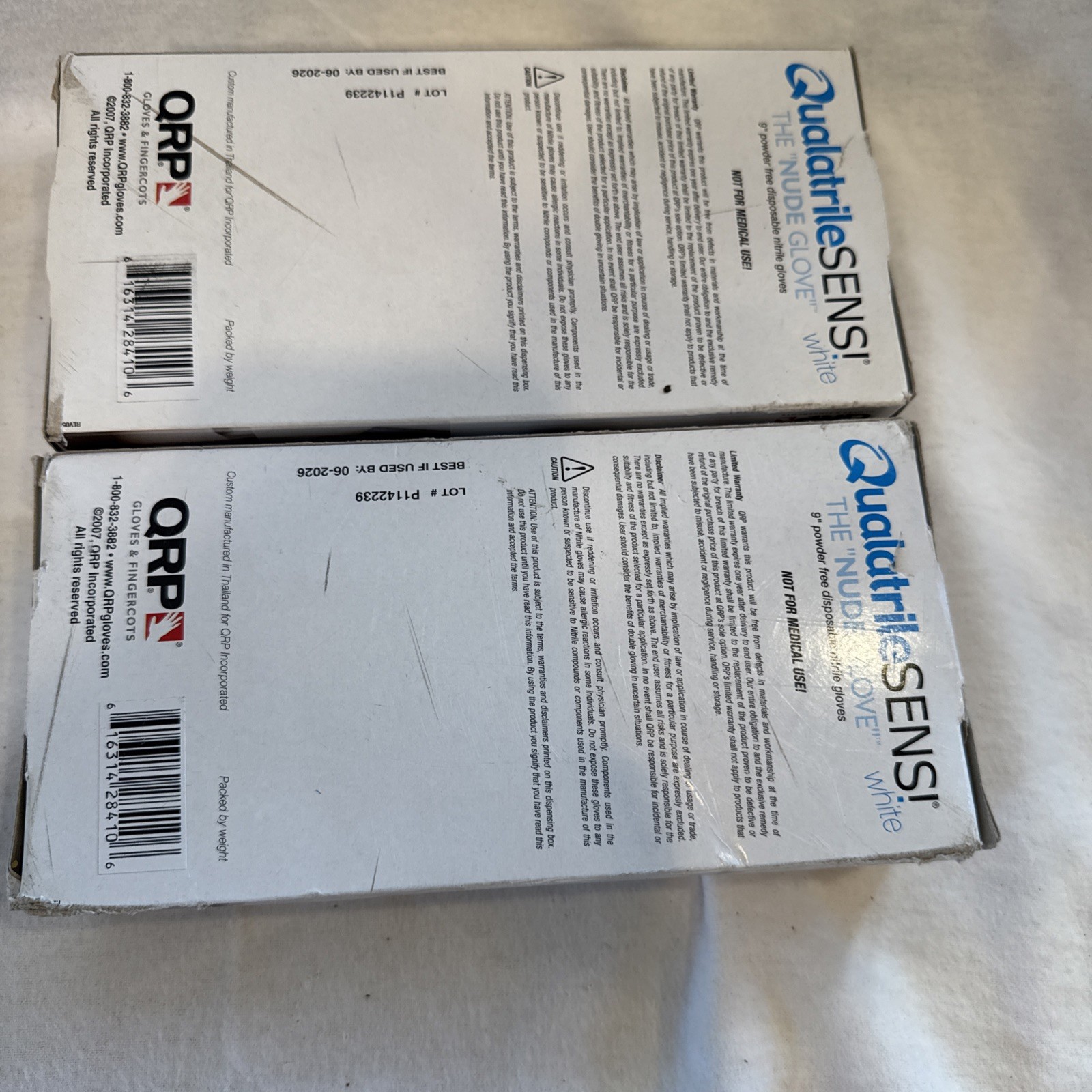2 Quala Nitrile Exam Gloves, Non-Sterile, Powder-Free White Nude Glove Sz M