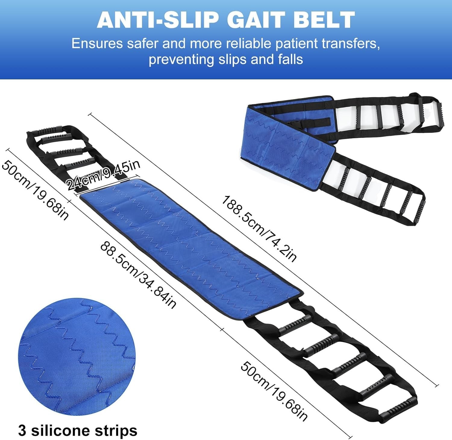 Rhino Valley Transfer Sling Gait Belt 10 Handles 330lbs Blue