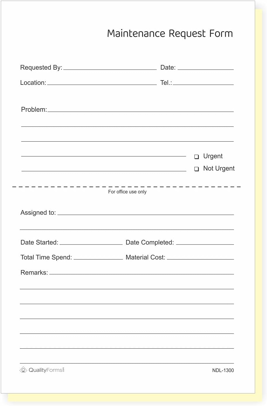 – Maintenance Request Forms 5-1/2″ x 8-1/2″ NCR Carbonless (2 Part, 100 Sets)