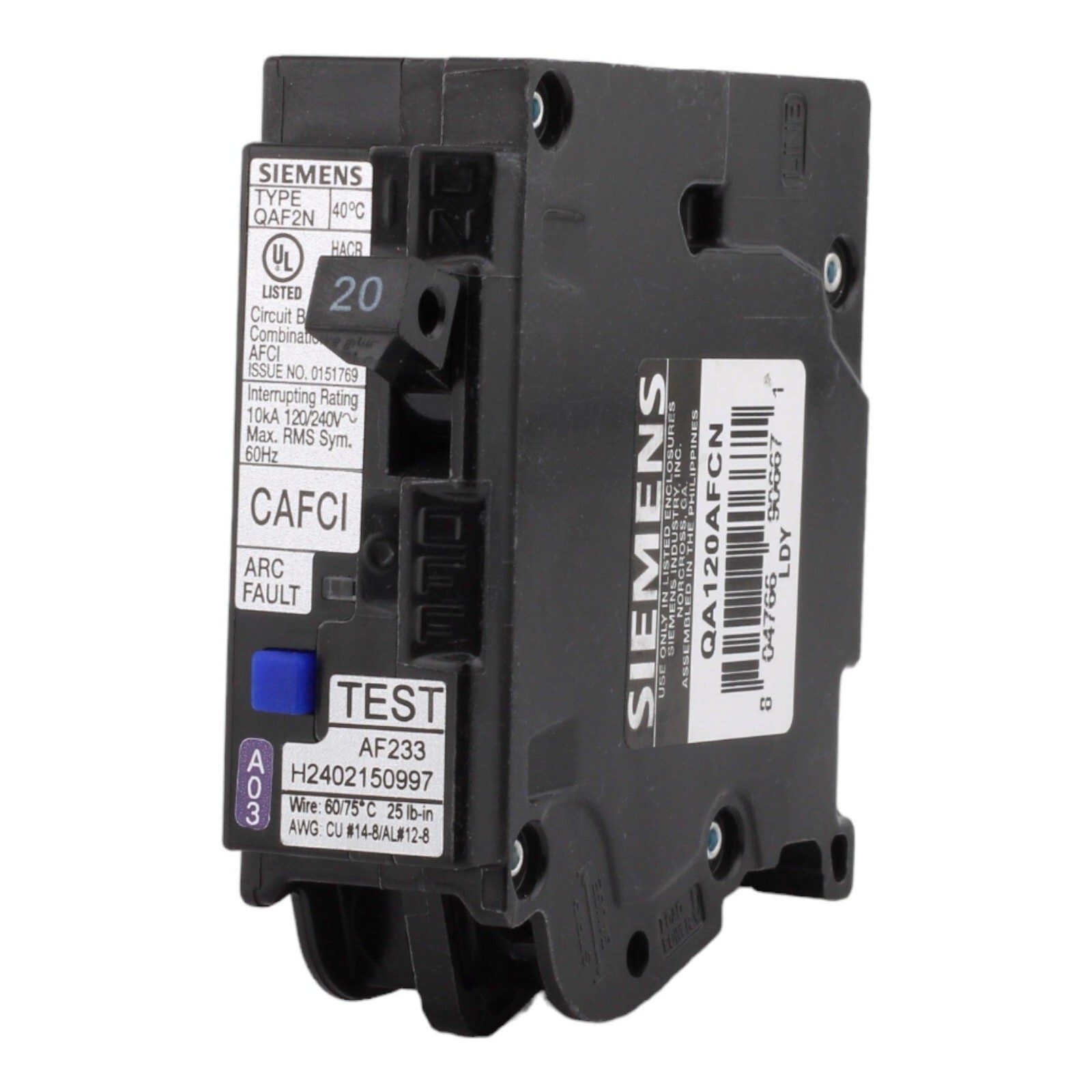 LOT OF 10 NEW Siemens QA120AFCN 20 Amp 1Pole Type AFCI Arc Fault Circuit Breaker