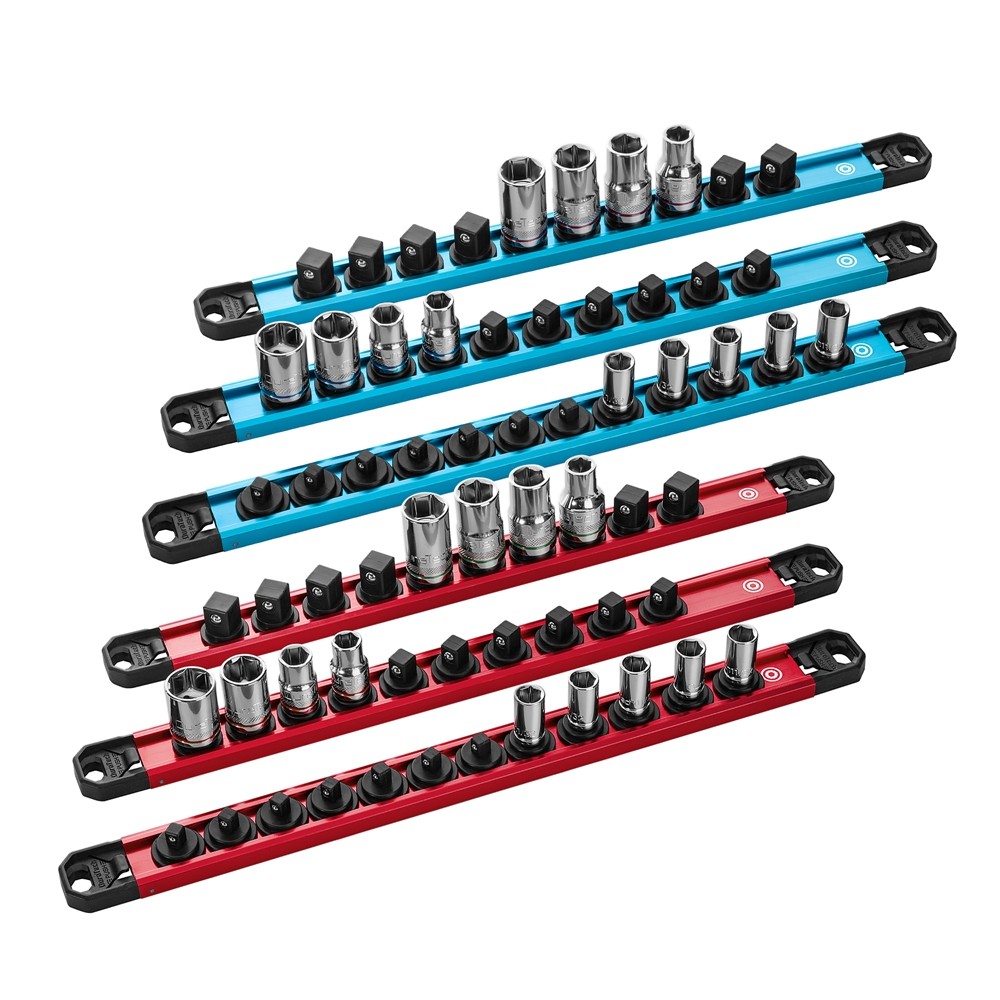 DURATECH 6PCS Magnetic Socket Organizers Set 1/4″ 3/8″ 1/2″ Aluminum Rail Holder