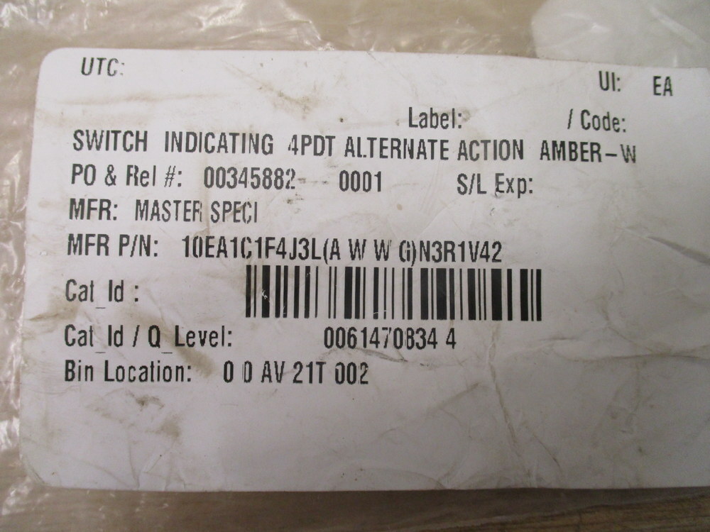 Eaton/Master Specialties 10EA1C1F4J3L Indicating Switch 00614708344