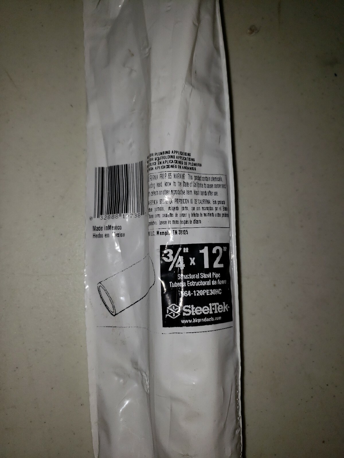 Steel-Tek Structural Steel Pipe 3/4″x12″ P/N 564-120PE30HC New and Sealed