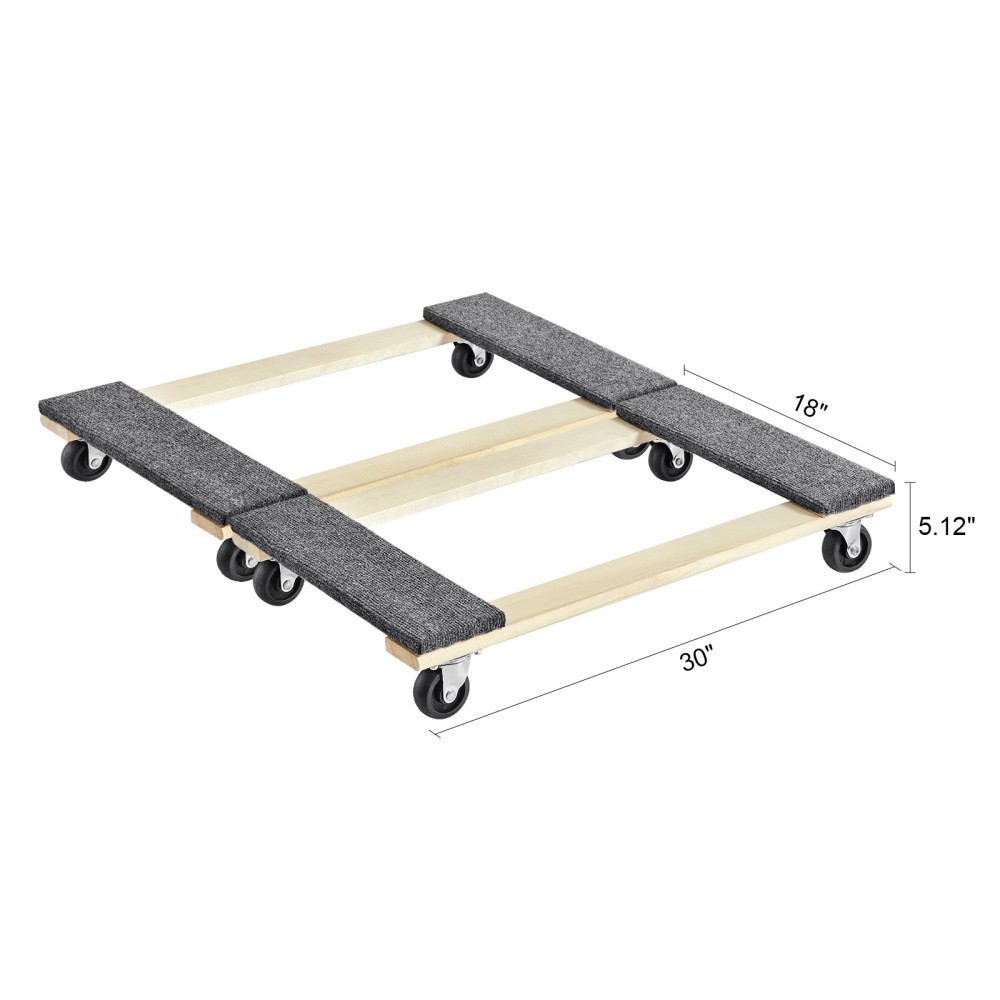 2Pcs Hardwood Furniture Dolly 1000LBS 18″×30″ 3″ PP Swivel Casters