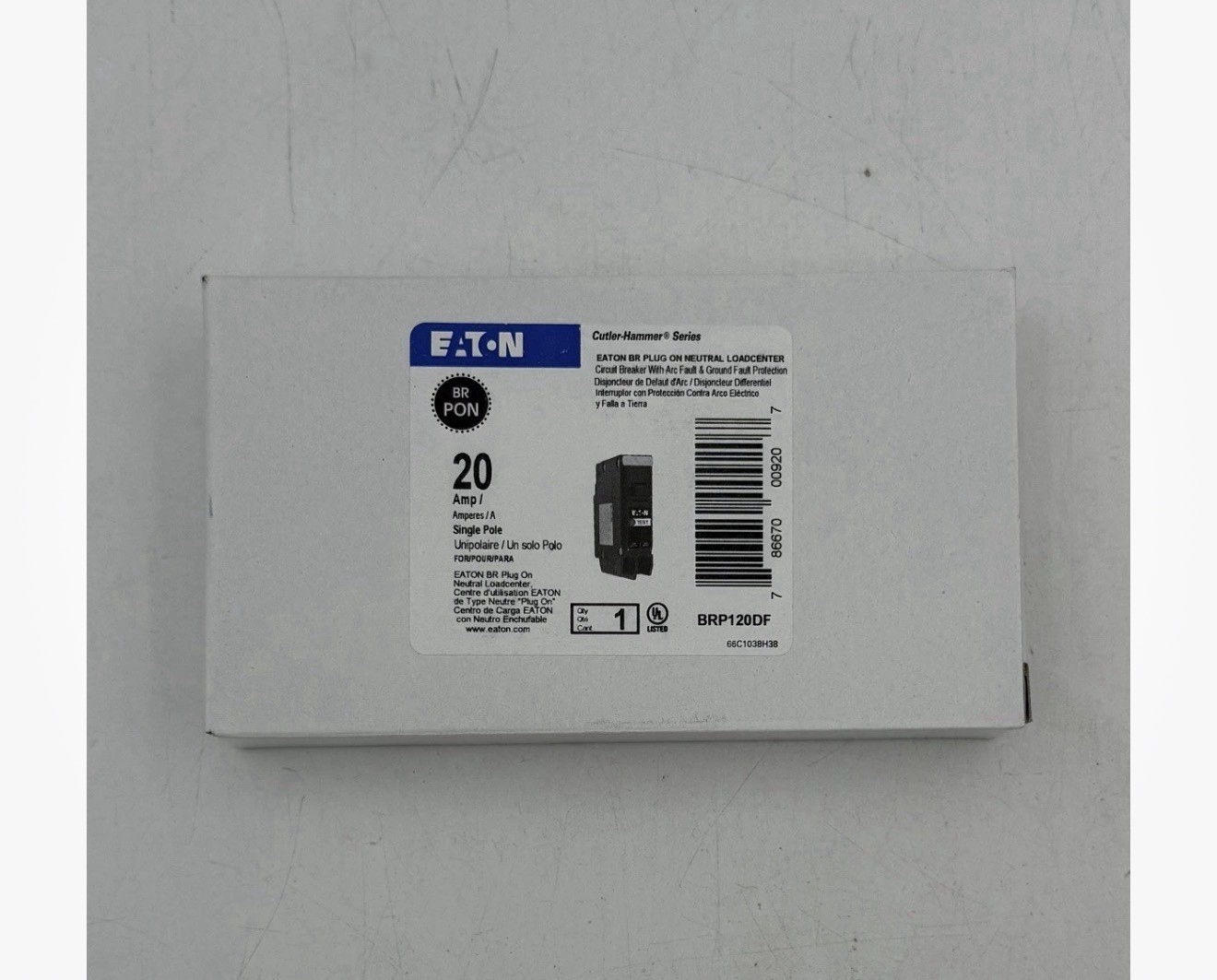 Eaton BRP120DF 20 Amp 1 Pole 120V AFCI/GFCI Dual Purpose Circuit Breaker USED