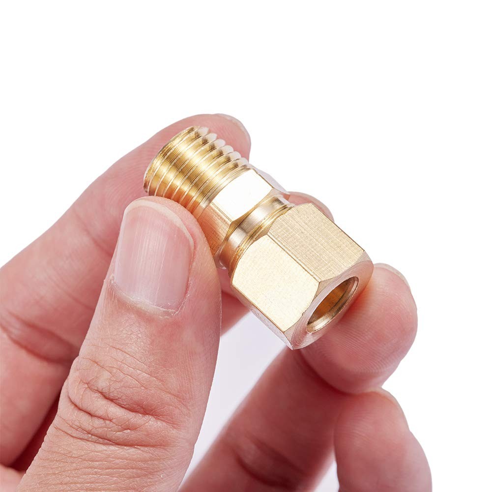 5 Pack Brass Compression Fittings – 1/4″ OD x 1/4″ NPT Male Couplers