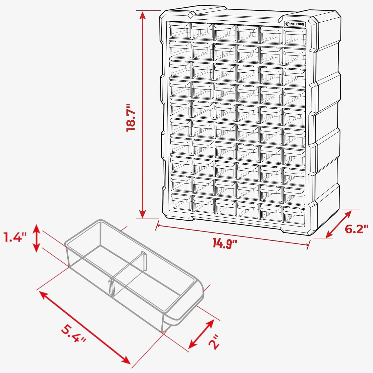 Small Parts Organizer for Hardware & Screws | 60 Removable Bins with Dividers |