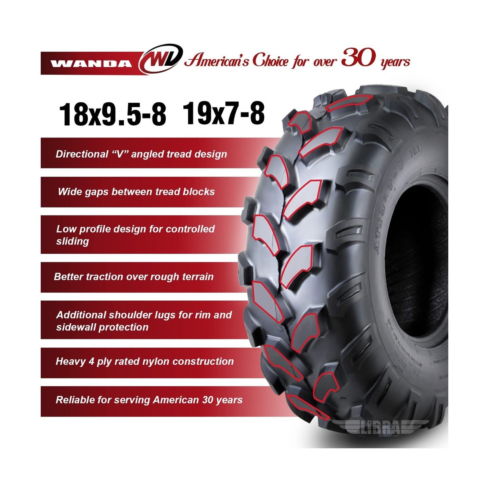 4 Sport ATV Tires – 19X7-8 & 18X9.5-8 – 4PR – Fit For ATV