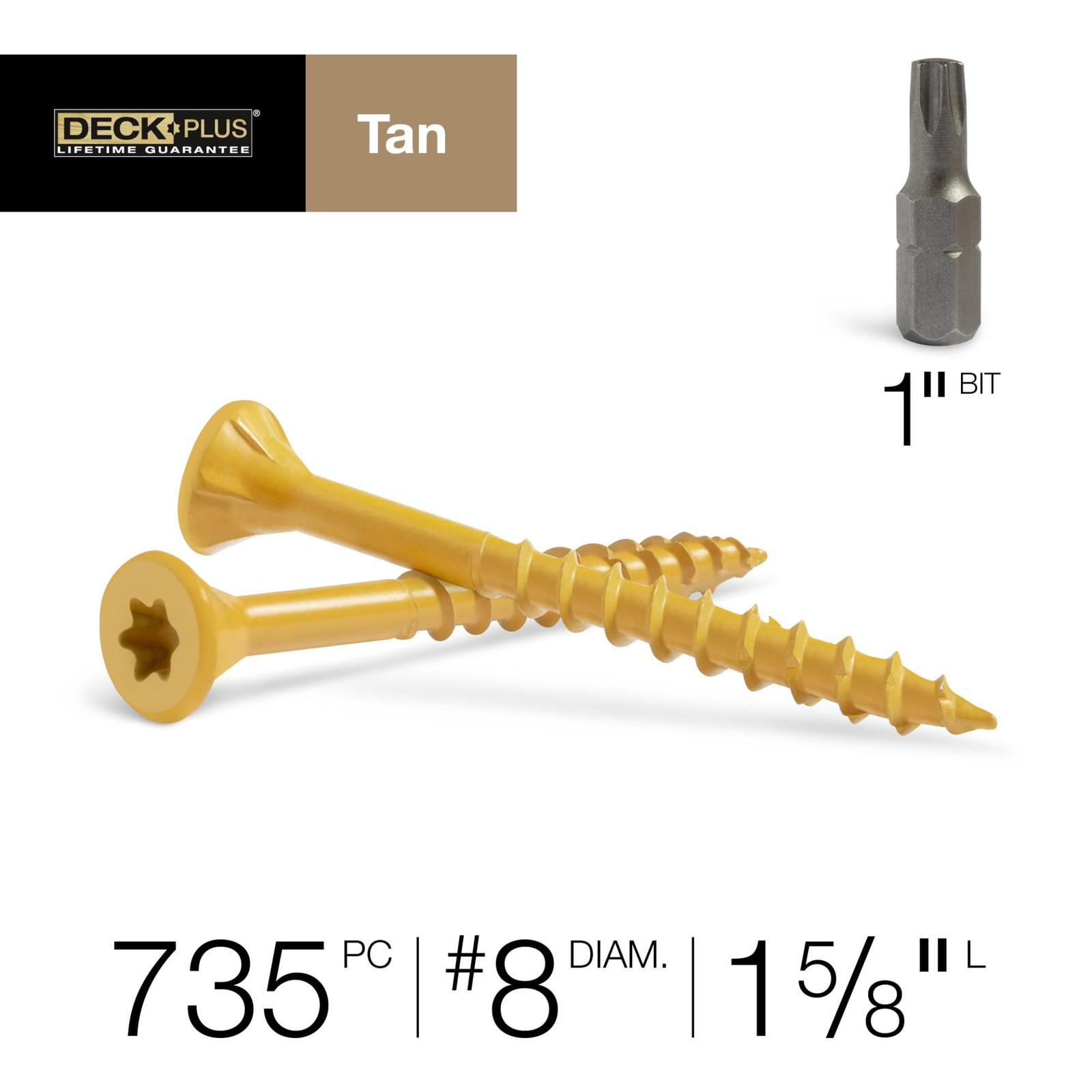 Deck Plus 48412 Wood Screws #8 x 1-5/8, Tan, 5lb Box