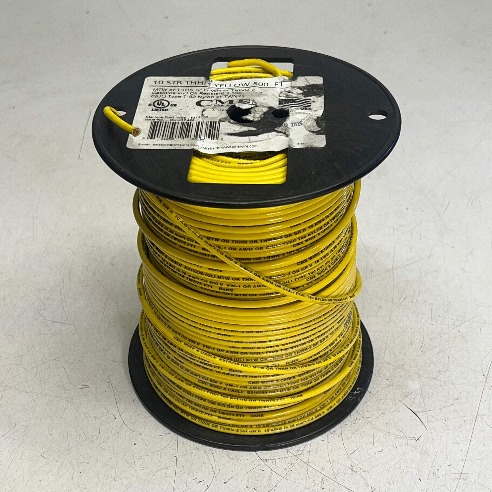 CME Wire & Cable Coated Copper Thhn 10 Str 10 AWG 500′ Yellow E315239
