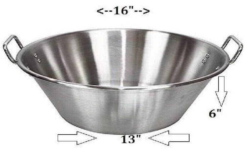 16″x6″x 13″ Stainless Steel Heavy Duty Cazo Inoxidable Wok Comal Deep Fry