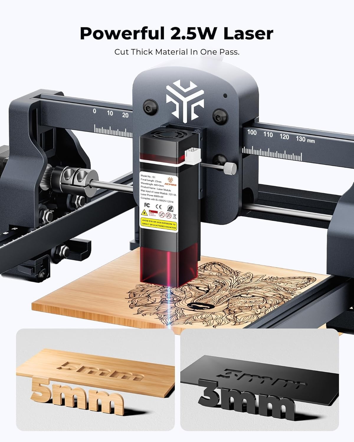Refurbished 6W Mini Laser Engraver, 130×130mm for Wood, Acrylic & Leather DIY