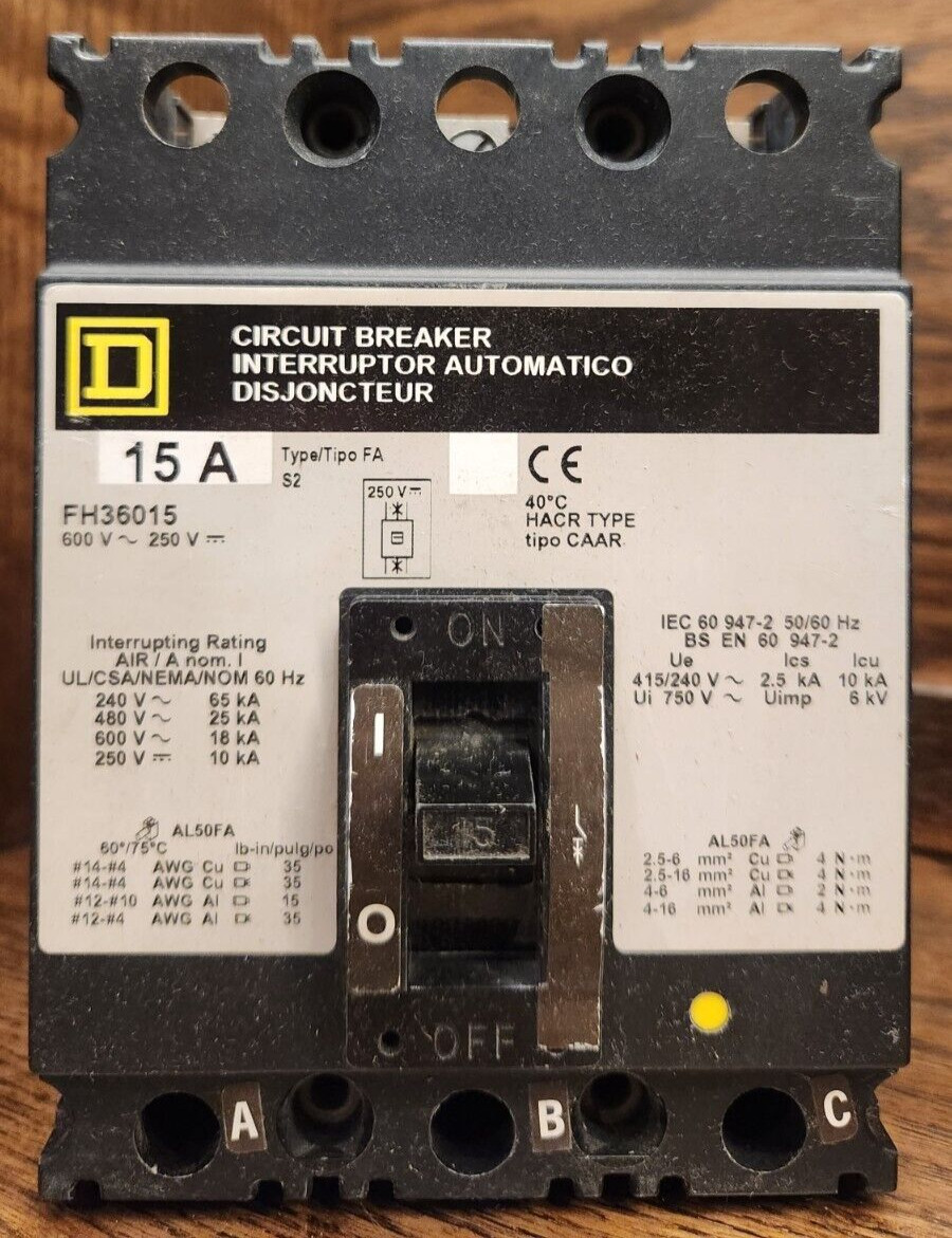 FH36015 SQAURE D I-LINE CIRCUIT BREAKER | 15A | 600V | 3PH Schneider Electric