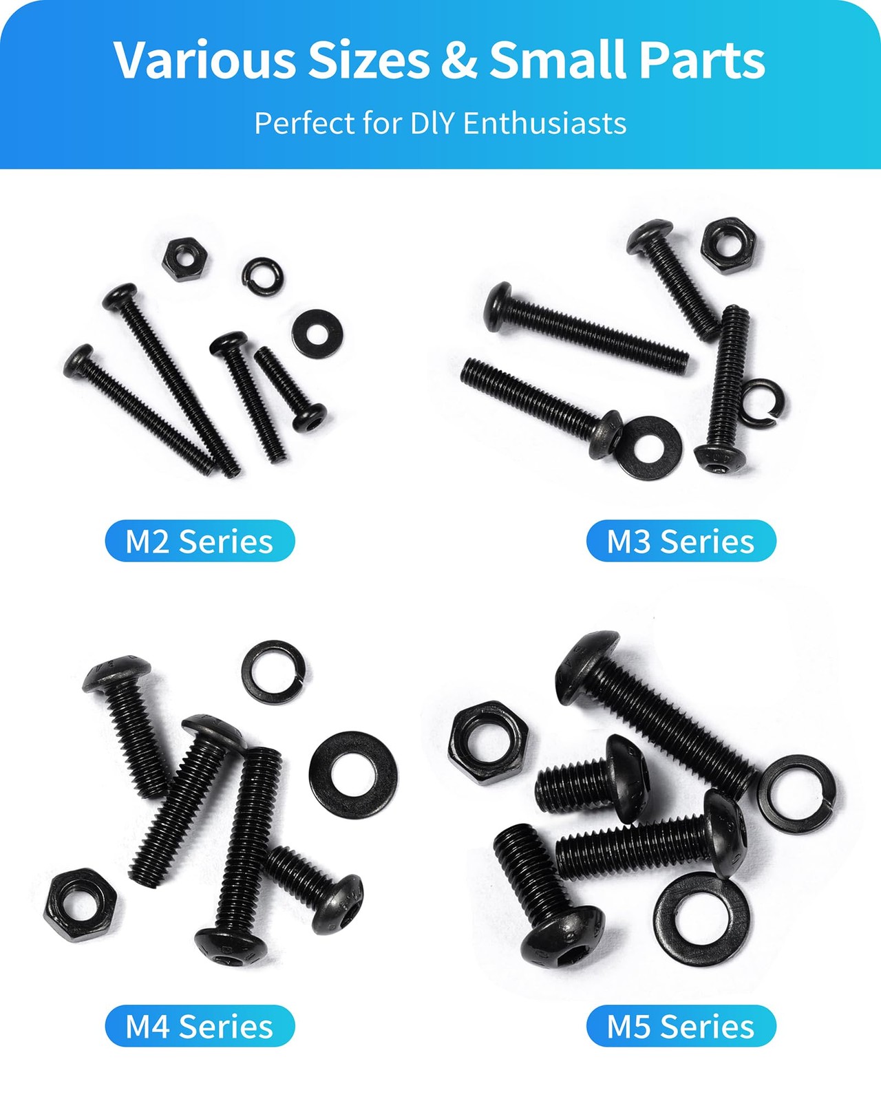 1800PCS Metric Screw Assortment, Bolt M2M3M4M5 1800PCS, Black