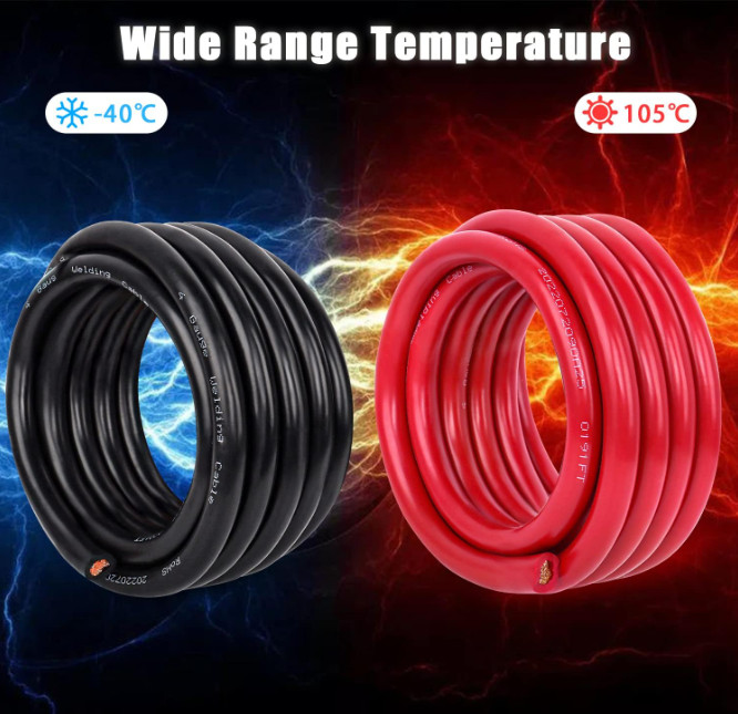 Cable de Batería 2 AWG, 15FT Rojo + 15FT Negro, Cobre OFC, para Automóvil y Sola
