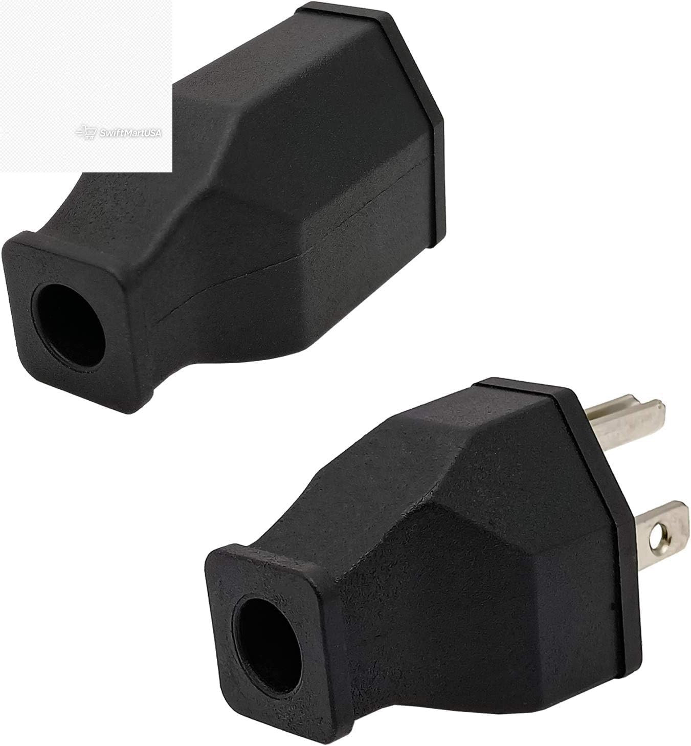 3 Pack 15 Amp 125V Straight Blade Plug Male Extension Cord Replacement Black