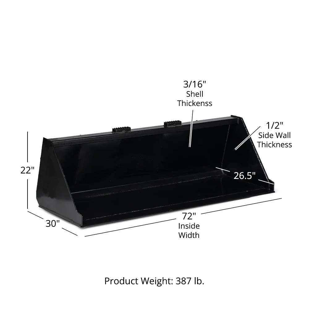 Titan Attachments 72″ Skid Steer Dirt Bucket, 3/16″ Thick Structural Steel