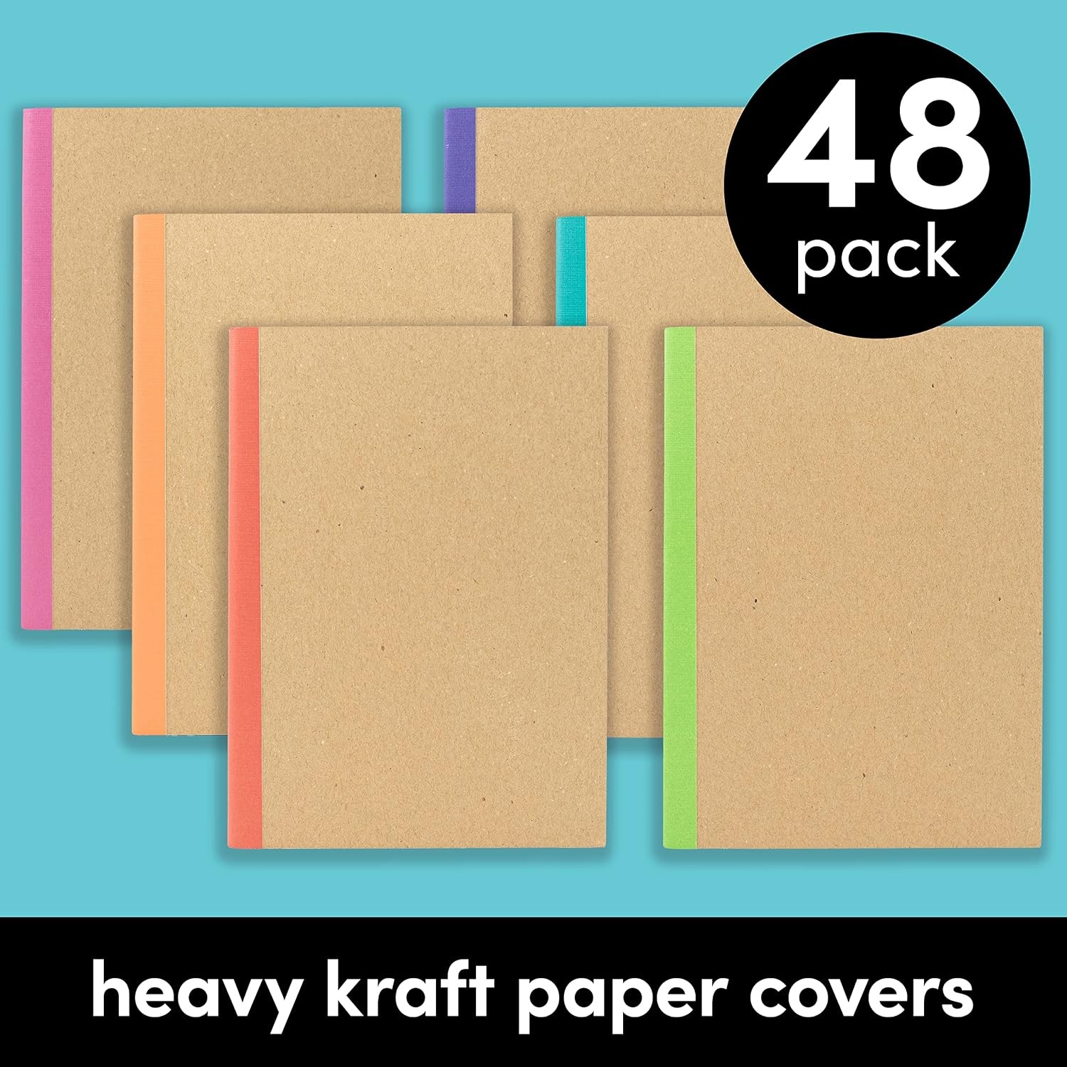 48-Pack Composition Notebook Journals, 120 Pages, Kraft Cover with Rainbow