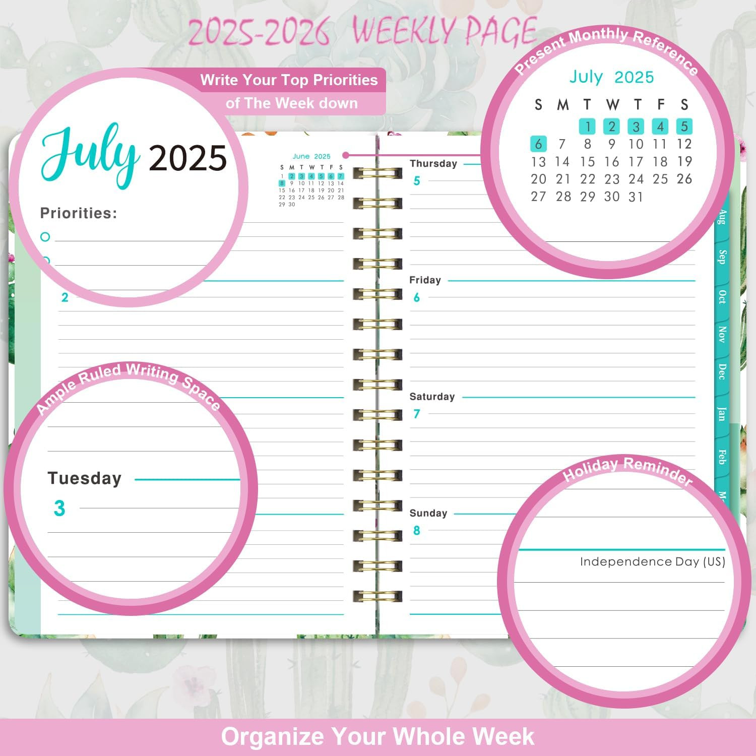2025-2026 Planner Hardcover Twin-Wire Daily Organizer Jul 2025 – Jun 2026