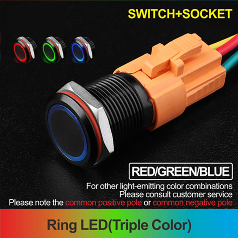 16mm Tri-color RGB LED Ring LED Black aluminium alloy Push Button switch CE,RoHS