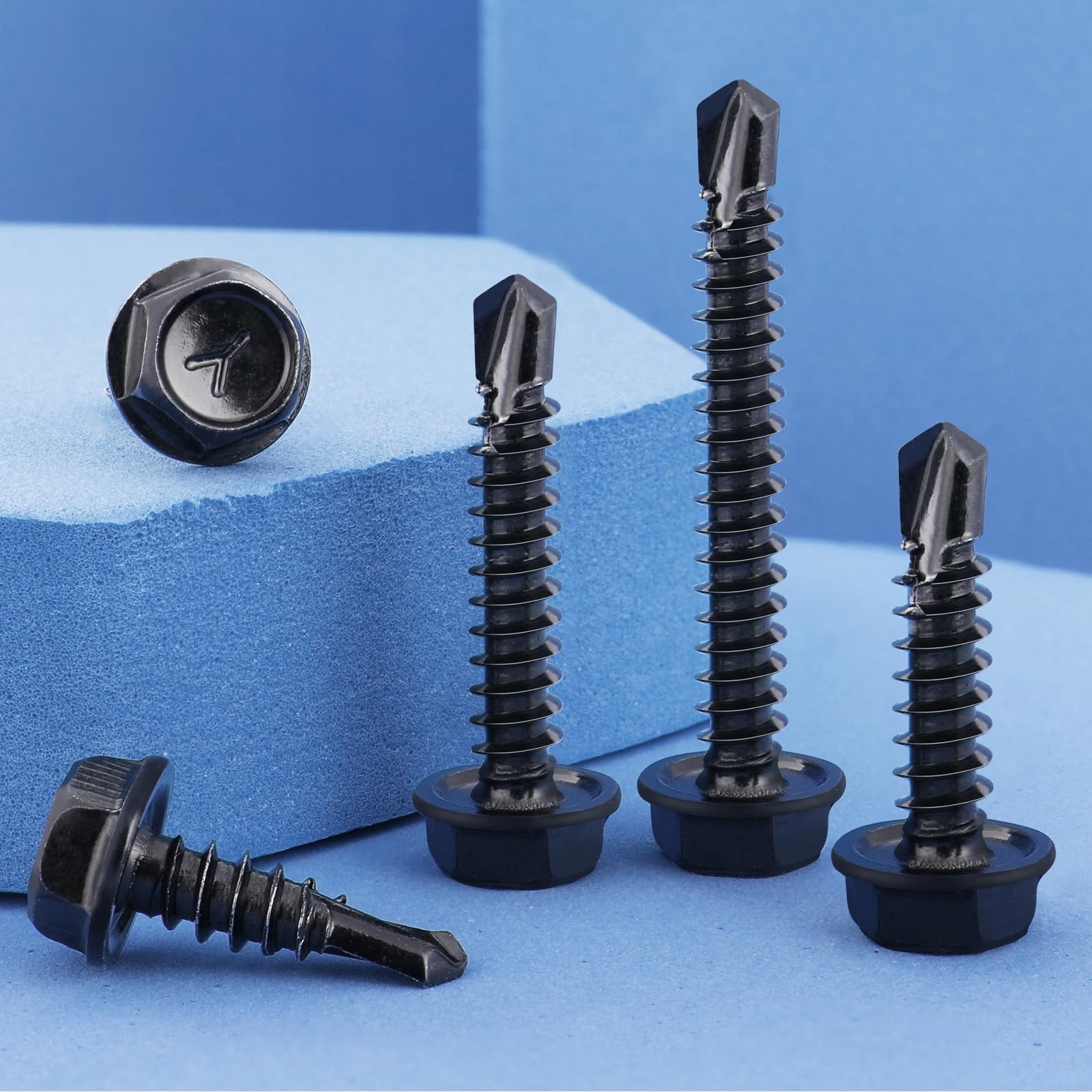 VGBUY 150Pcs Self Drilling Screws Assortment Kit, 410 Stainless #8 #10, Black