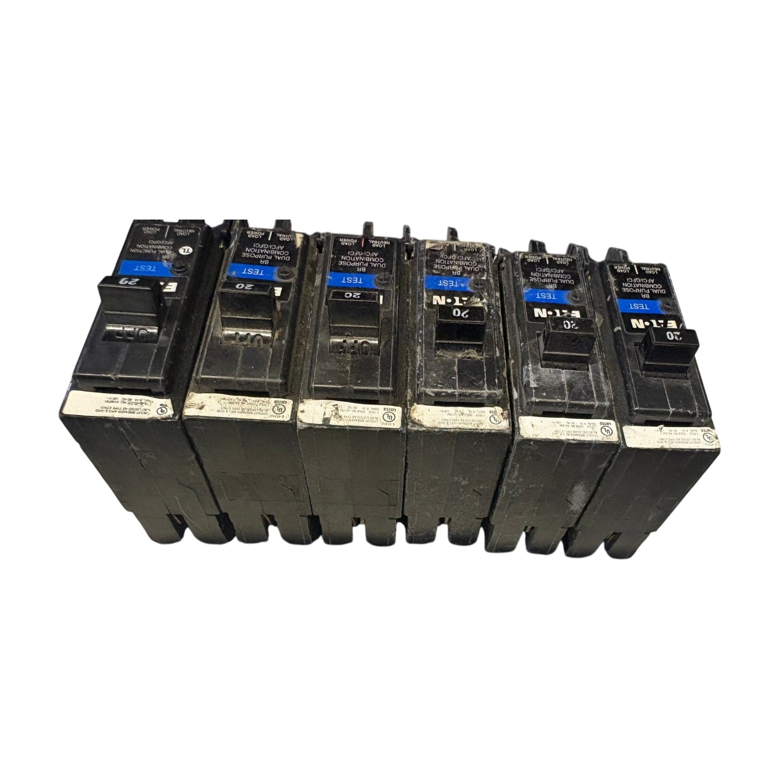 LOT OF 6 Eaton BRP120DF 20A 1-Pole 120V Dual Purpose Circuit Breaker *CHIPPED*