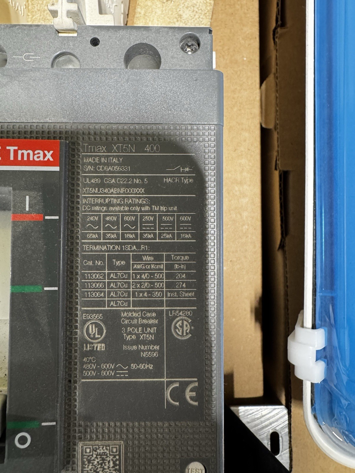 ABB SACE Tmax XT5N 400 3-Pole 400A Molded Case Breaker XT5NU340ABFN000XXX
