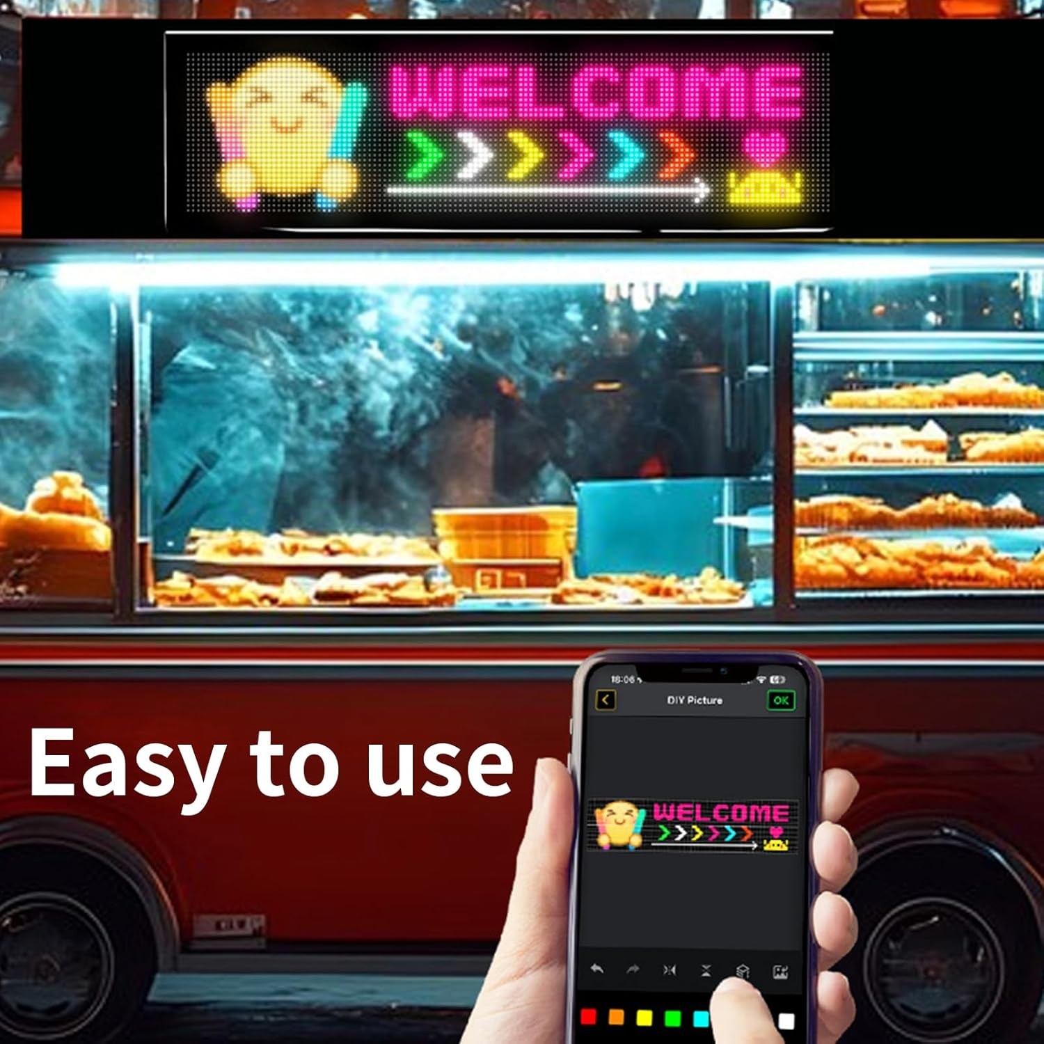 Flex Matrix LED 15inx3.6in Scrolling Sign Bluetooth APP Control DIY Design Text