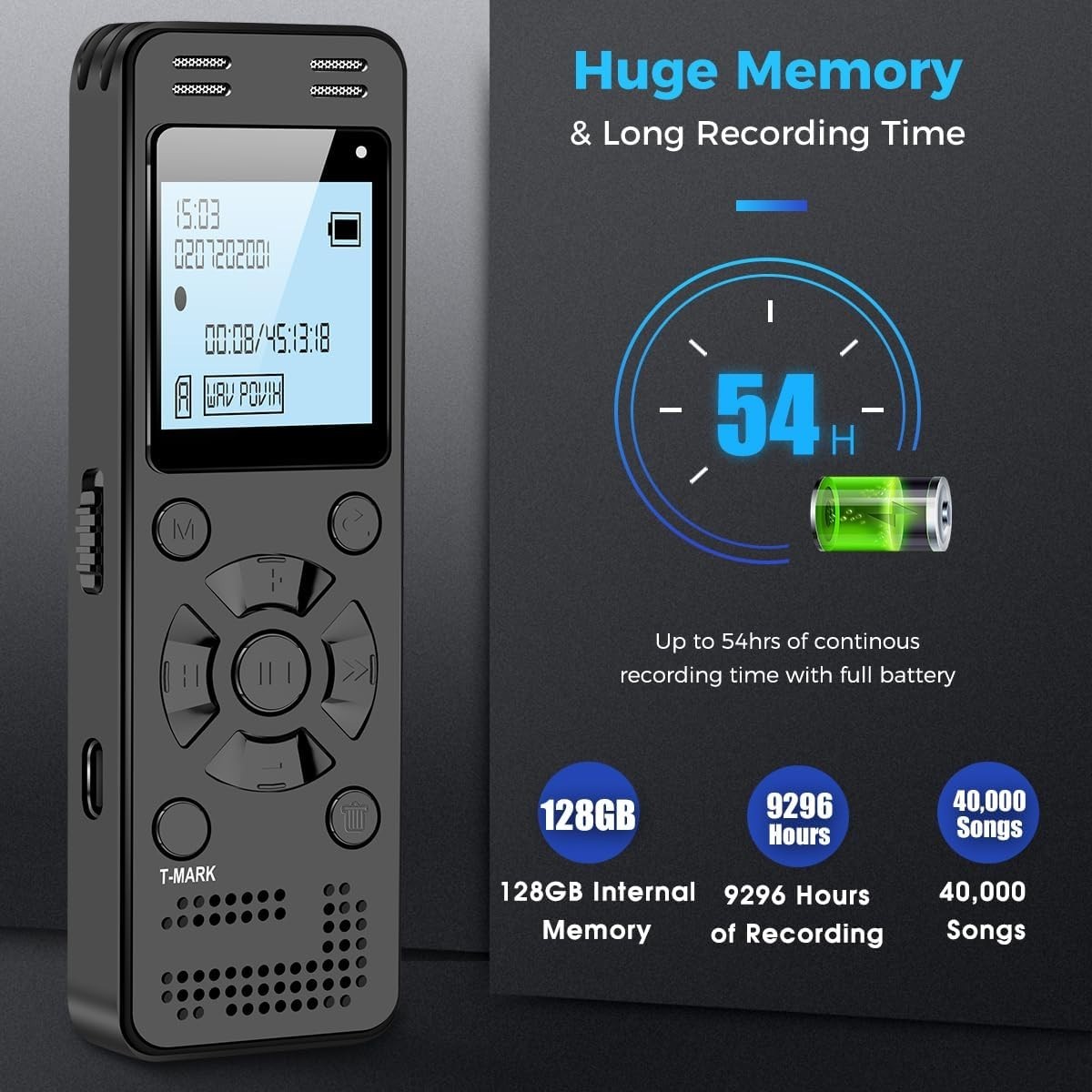 Grabadora Espia De Voz Digital 128 GB 9296 Horas De Grabacion Grabador De Audio