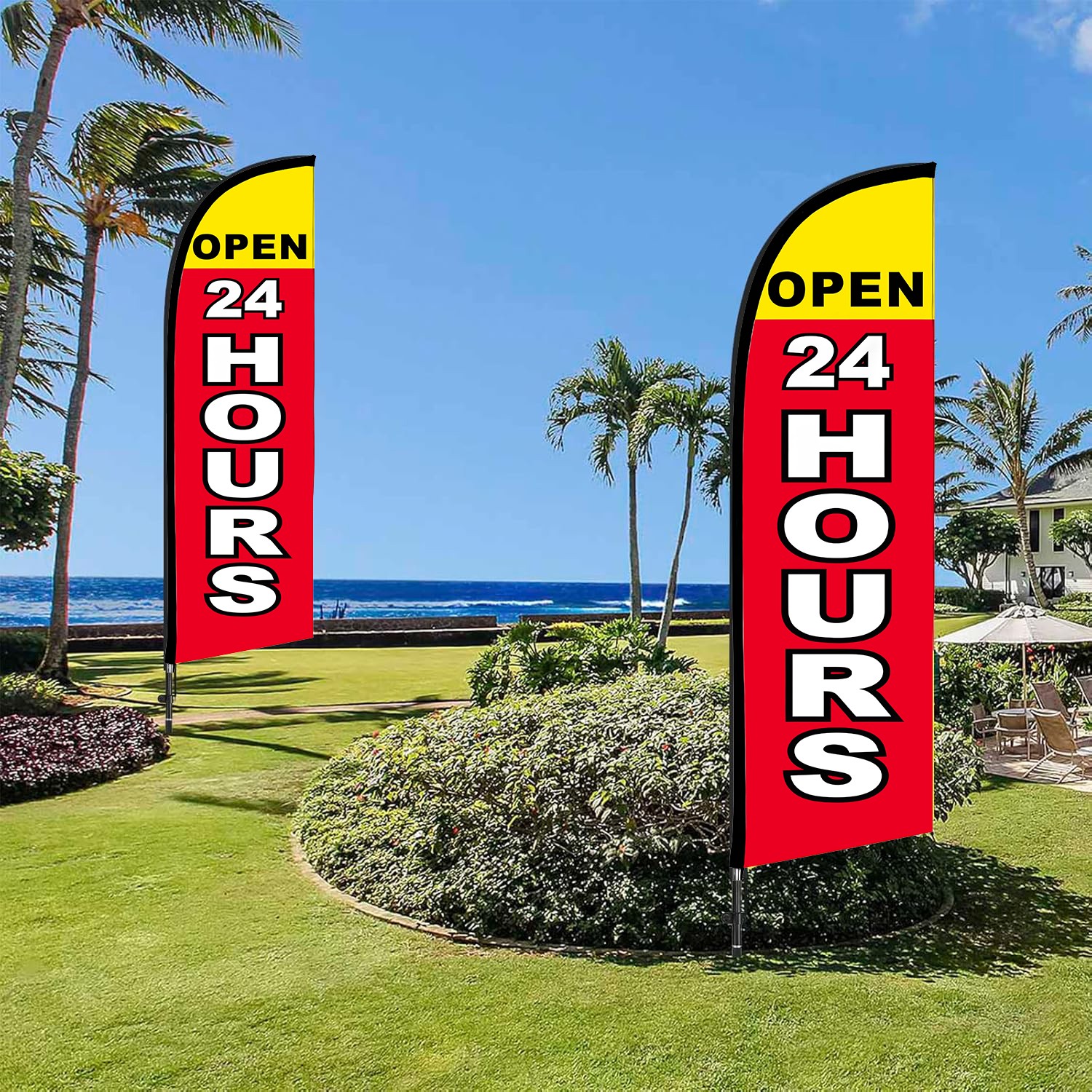 24 Open Hours Advertising Swooper Flag Banner Advertising Feather Banner Sign