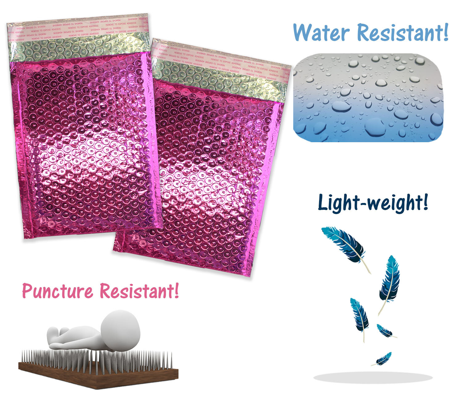 6×10 Pink Metallic, Bronze Gold METALLIC BUBBLE MAILERS, Padded Envelope Pack