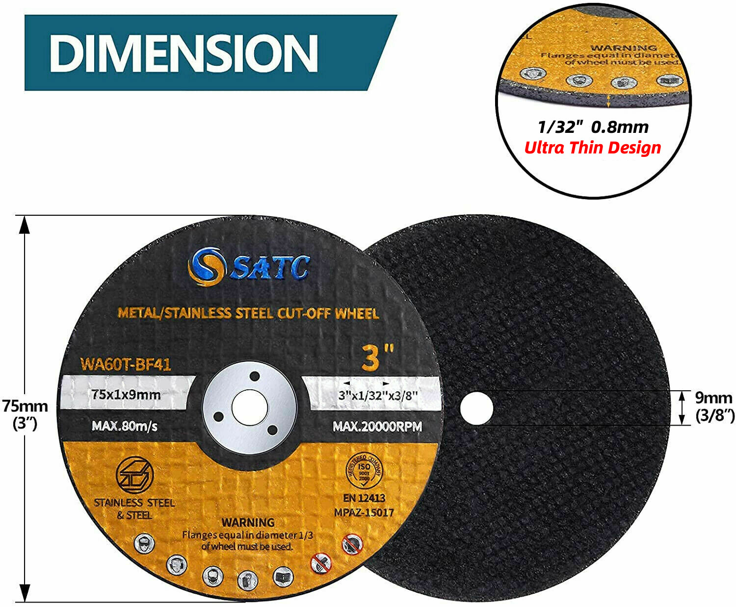 25PCS 3 inch Cut Off Wheels 3/8″ Arbor Metal Cutting Disc Die Grinder Blade Tool