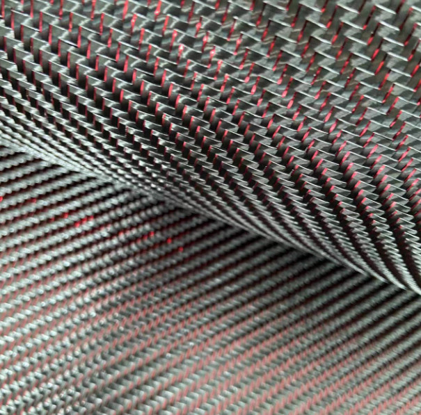 Metallic Carbon Fiber&Red&Silver Reflection Mixed Fabric Twill Cloth 50cm*100cm