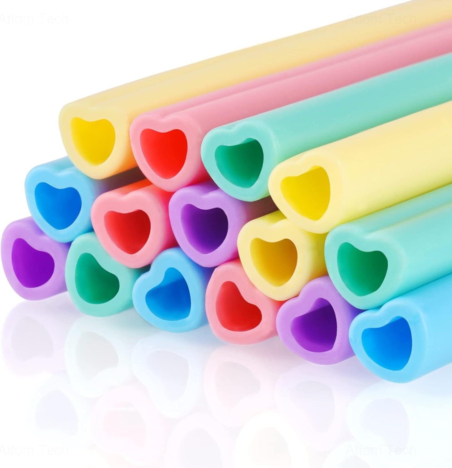 15PCS Heart Shaped Silicone Reusable Drinking Straws 10″ Long BPA-Free for Tumbl